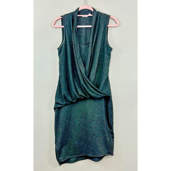 Athleta Gray Duet Faux Wrap Sleeveless Draped Asymmetrical Stretchy Dress Sz S - Picture 2 of 10